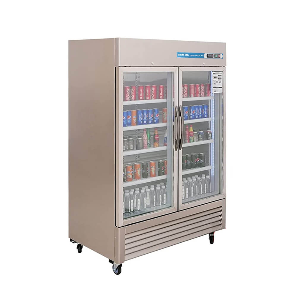 2 Door Commercial Beverage Refrigerator, EQCHEN 54 Inch Commercial Glass Door Refrigerator