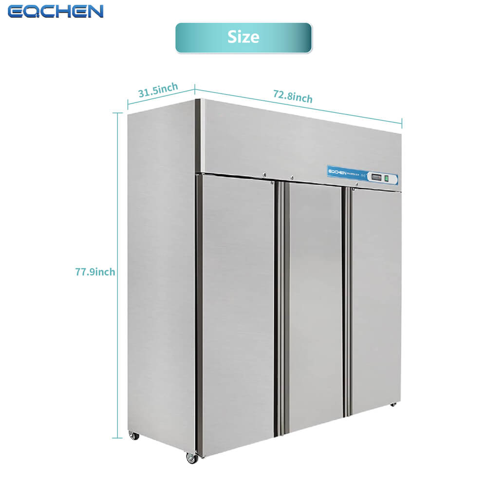 EQCHEN EQ-72F 72" Reach-In Commercial Three Door Freezer, Stainless Steel