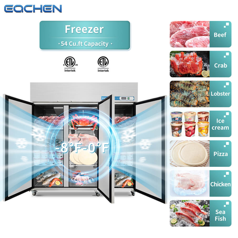 EQCHEN EQ-72F 72" Reach-In Commercial Three Door Freezer, Stainless Steel