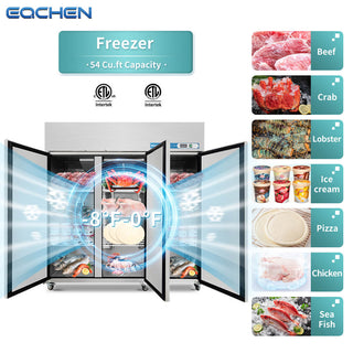 EQCHEN 72 Inch 3 Door Commercial Freezer Stainless Steel