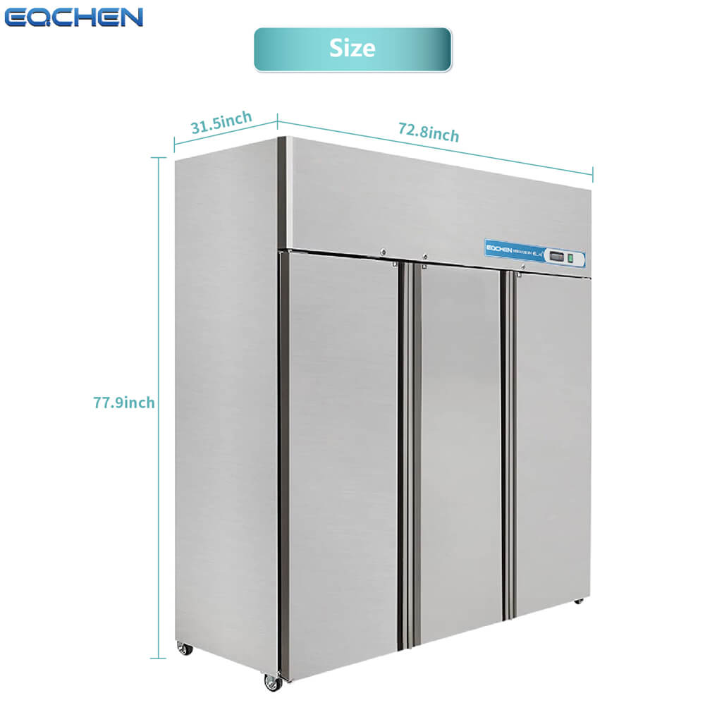 EQCHEN EQ-72R 72" Reach-In Commercial Three Door Refrigerator, Stainless Steel