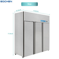 EQCHEN 72 Inch 3 Door Commercial Refrigerator Size