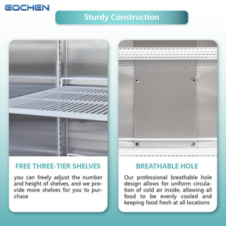 EQCHEN 72 Inch 3 Door Commercial Refrigerator Stainless Steel