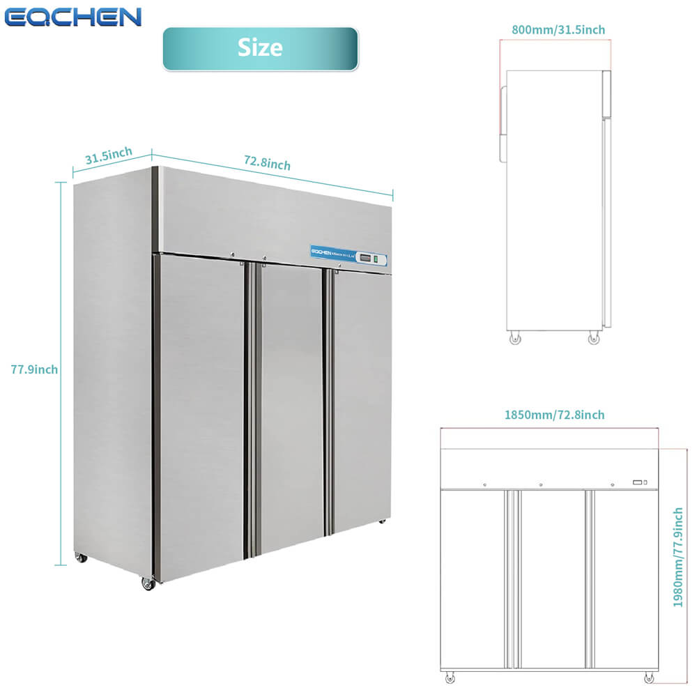 EQCHEN EQ-72R 72" Reach-In Commercial Three Door Refrigerator, Stainless Steel