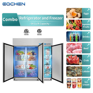 EQCHEN 72 Inch 3 door Commercial Refrigerator Freezer Combo