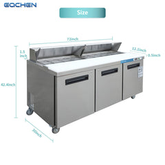 EQCHEN 72 Inch Sandwich Prep Table Refrigerator Size