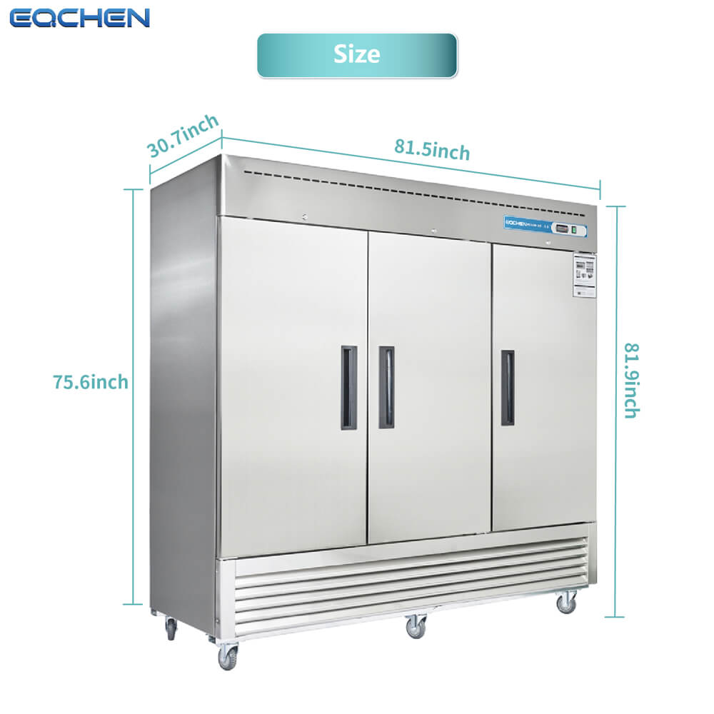 EQCHEN EQF-82B 82" Reach-In Commercial Three Door Freezer, Stainless Steel