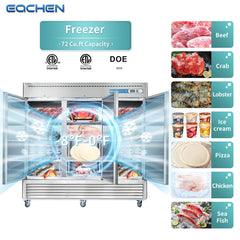 EQCHEN 82 Inch 3 Door Commercial Reach In Freezer