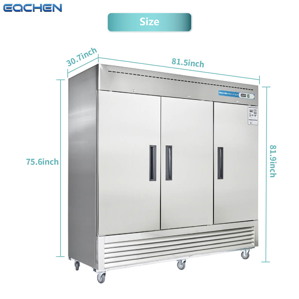 EQCHEN EQR-82B 82" Reach-In Commercial Three Door Refrigerator, Stainless Steel