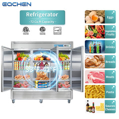 EQCHEN 82 Inch 3 Door Commercial Reach In Refrigerator