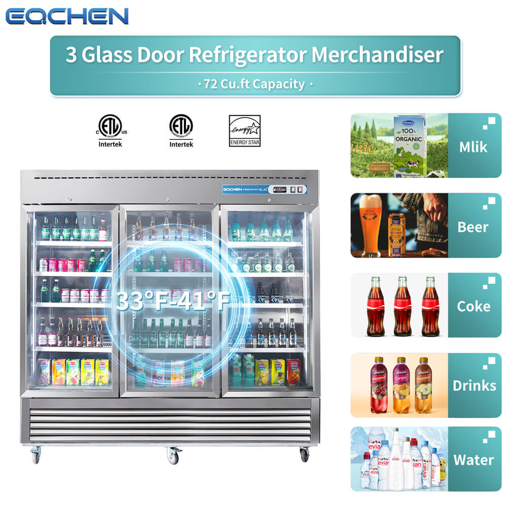 EQCHEN 82 Inch 1 Glass Door Commercial Refrigerator