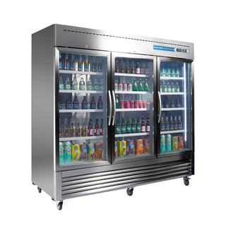 EQCHEN 82 Inch 3 Glass Door Commercial Refrigerator Stainless Steel