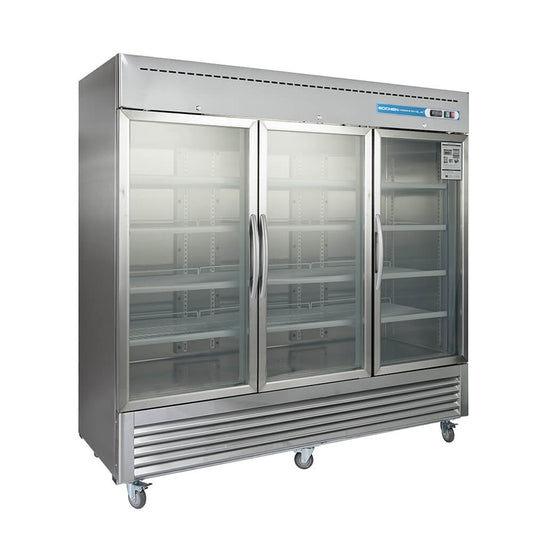 3 Door Commercial Beverage Refrigerator, EQCHEN 82 Inch Commercial Glass Door Refrigerator
