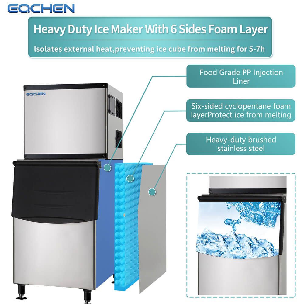 EQCHEN 500 lbs Commercial Ice Maker Machine with 375 lbs Storage Capacity - 