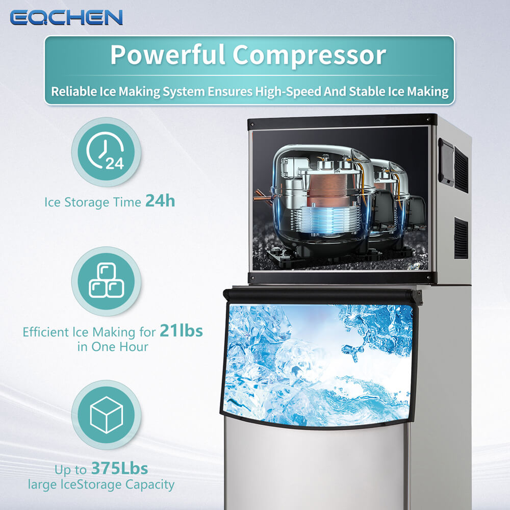 EQCHEN 500 lbs Commercial Ice Maker Machine with 375 lbs Storage Capacity - 