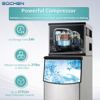 EQCHEN 500 lbs Commercial Ice Maker Machine with 375 lbs Storage Capacity Stainless Steel