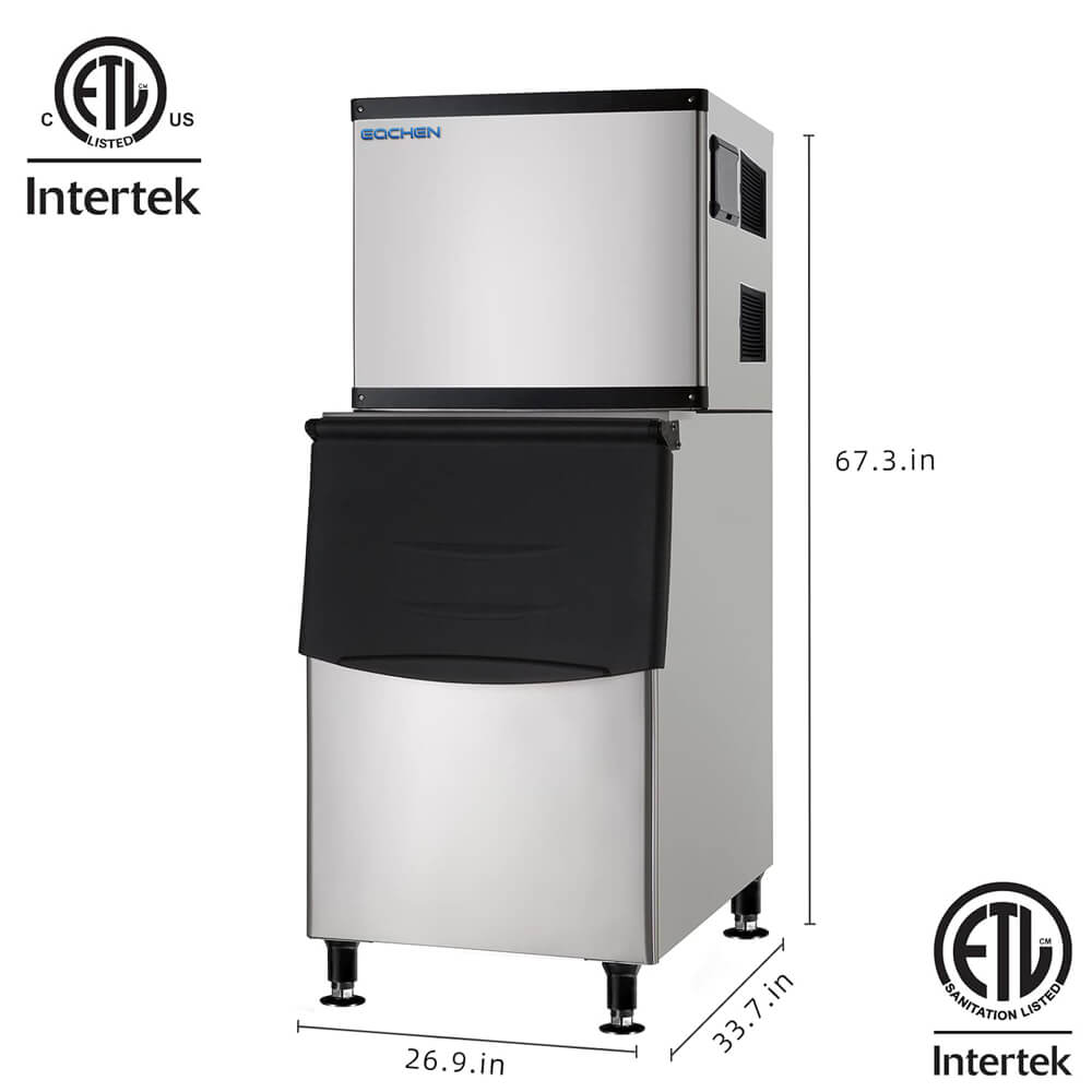 EQCHEN 500 lbs Commercial Ice Maker Machine with 375 lbs Storage Capacity - 