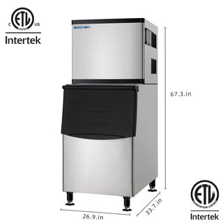 EQCHEN 500 lbs Commercial Ice Maker Machine with 375 lbs Storage Capacity Stainless Steel