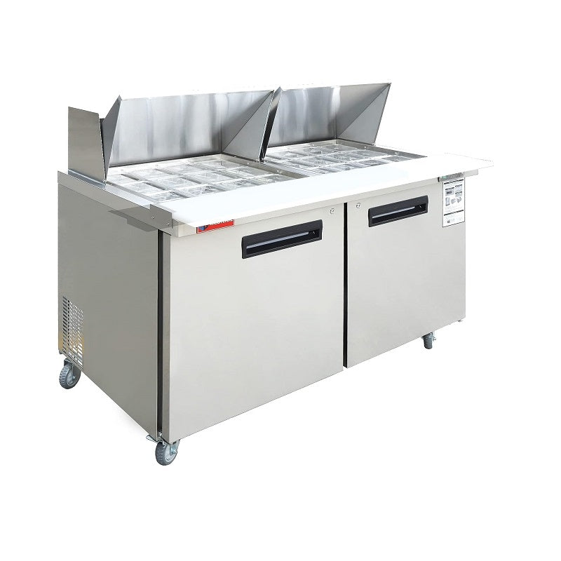 EQCHEN 60" W 2 Door Refrigerator Sandwich & Salad Prep Table Commercial Mega Top Refrigerator