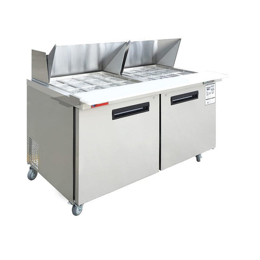 EQCHEN 60" W 2 Door Refrigerator Sandwich & Salad Prep Table Commercial Mega Top Refrigerator